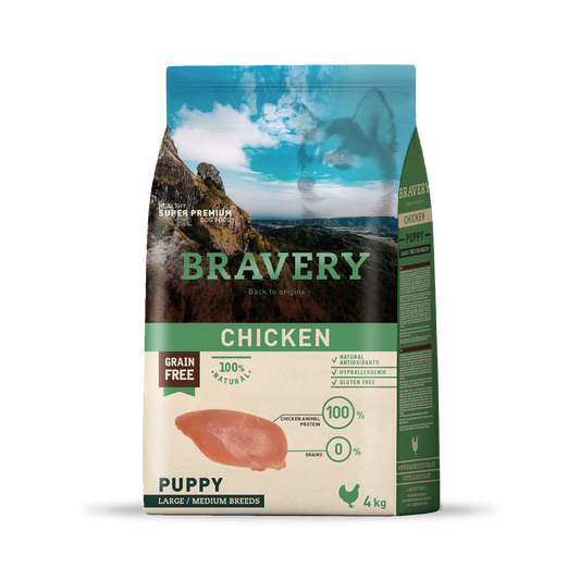 CACHORRO DE POLLO BRAVERY RAZAS GRANDES/MEDIANAS 4 KG