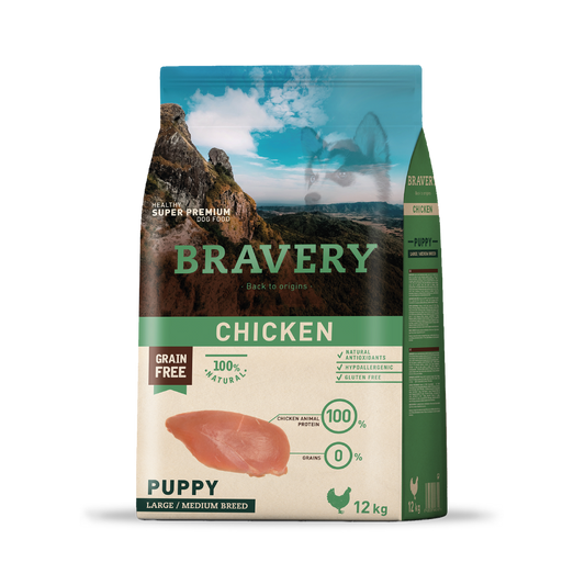 CACHORRO DE POLLO BRAVERY RAZAS GRANDES/MEDIANAS 12 KG