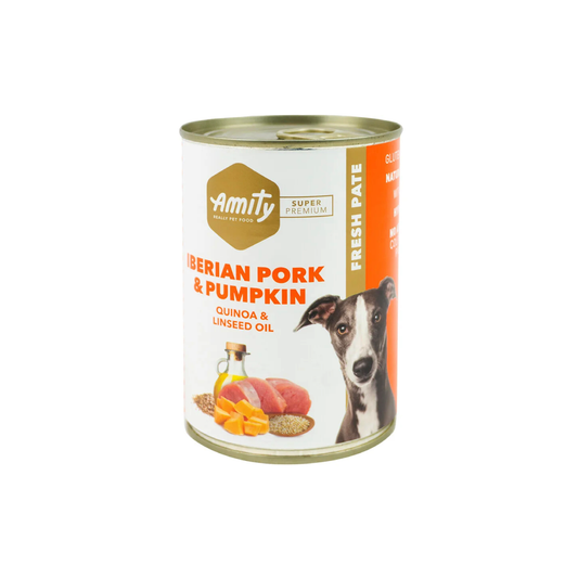 COMIDA HÚMEDA PARA PERROS AMITY CERDO IBÉRICO Y CALABAZA 400 GR