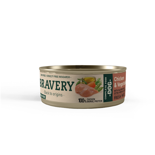 COMIDA HÚMEDA PARA PERROS ADULTOS BRAVERY POLLO Y VERDURAS 80 GR