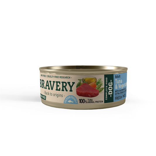 COMIDA HÚMEDA PARA PERROS ADULTOS BRAVERY ATÚN Y VERDURAS 80 GR