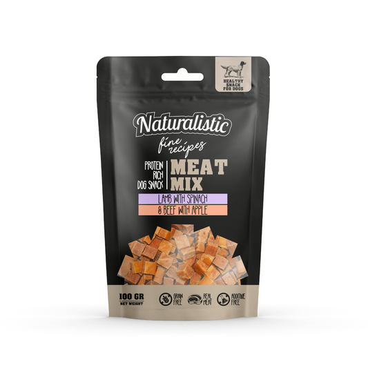 RECETA NT FINE MEATMIX DE CORDERO CON ESPINACAS Y CARNE DE RES CON MANZANA, 100 GR