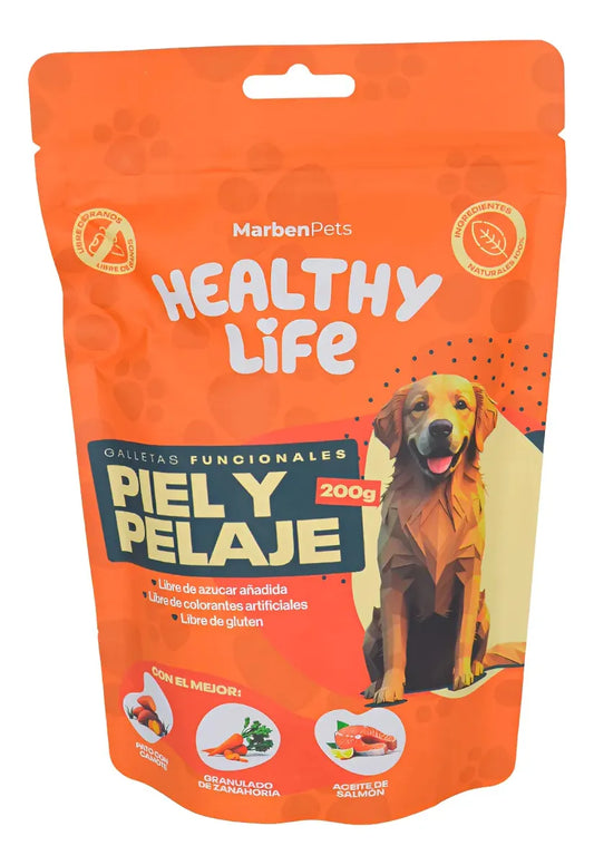 GALLETAS LIBRE DE GRANOS HEALTHY LIFE PIEL Y PELAJE 200 GR.