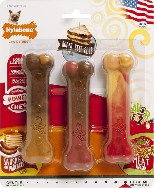 HUESO NYLABONE - PACK TRIPLE (PETITE: SALCHICHA Y PANQ., SAND. DE CARNE ASADA Y LASAÑA DE CARNE)