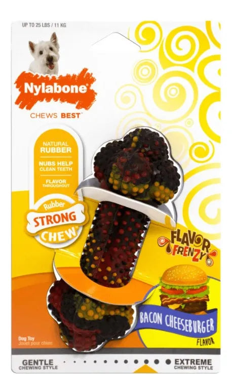 NYLABONE STRONG CHEW – RUBBER (REGULAR: CHESSEBURGER DE TOCINO)
