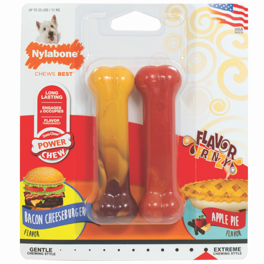 Nylabone Twin Pack Regular - Hamburguesa con queso y tocino