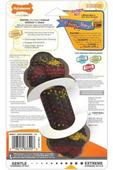 NYLABONE STRONG CHEW – RUBBER (REGULAR: CHESSEBURGER DE TOCINO)